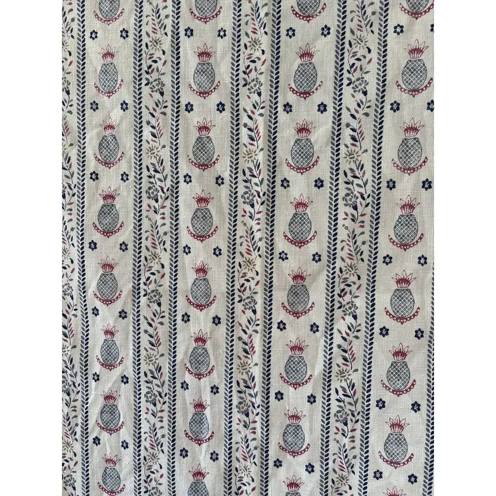 Pineapple Floral Stripe Curtain Panel Ivory Blue Pink Boho 39x57 Tab Top - Picture 5 of 7